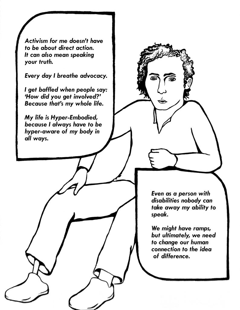 Image of a person sitting with various text surrounding them.