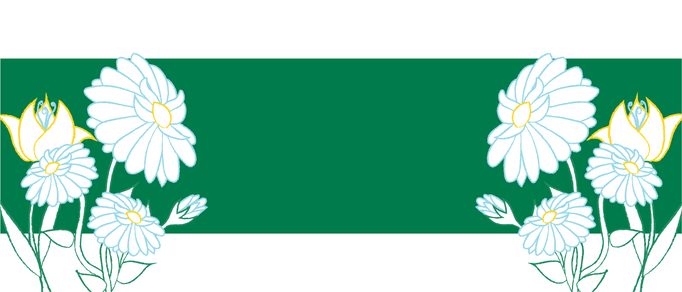 banner for conference featuring white illustrated flowers on a green background